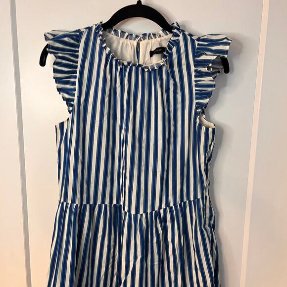 J. Crew Blue Tiered Cape Stripe Dobby Midi Dress Size XS - Picture 4 of 11